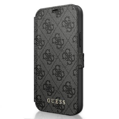 Guess Charms Collection Booktype Case - дизайнерски кожен калъф, тип портфейл за iPhone 12 Pro Max (сив)