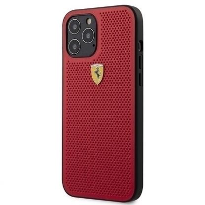 Ferrari On Track Perforated Hard Case - кожен кейс за iPhone 12, iPhone 12 Pro (червен)