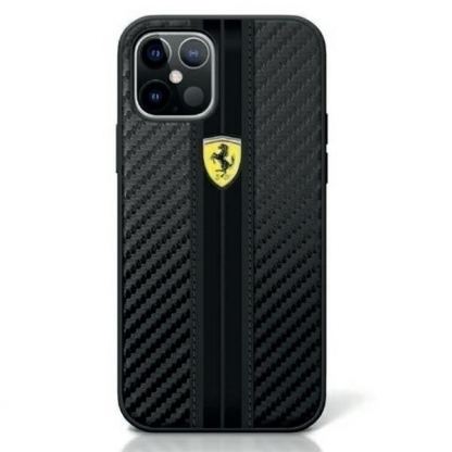 Ferrari On Track PU Carbon Hard Case - кожен кейс  за iPhone 12 Pro Max (черен)