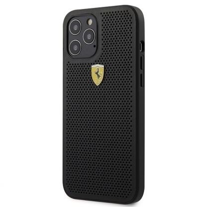 Ferrari On Track Perforated Hard Case - кожен кейс за iPhone 12 Pro Max (черен)