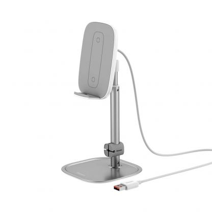 Baseus Literary Youth Telescopic Desktop Bracket and 15W Qi Charging - елегантна разтягаща се поставка за бюро и гладки повърхности за смартфони с безжично зареждане (сребрист)