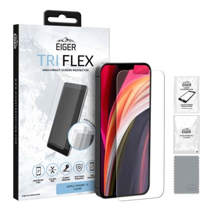 Eiger Tri Flex High Impact Film Screen Protector - качествено защитно покритие за дисплея на iPhone 12, iPhone 12 Pro (един брой)