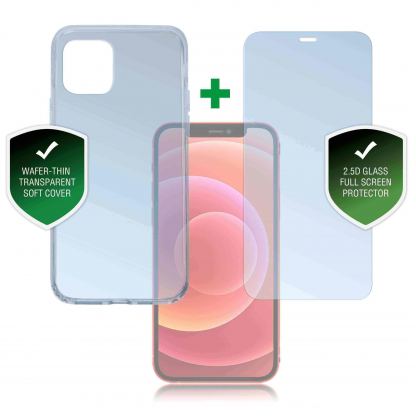 4smarts 360° Protection Set - тънък силиконов кейс и стъклено защитно покритие за дисплея на iPhone 12 mini (прозрачен)
