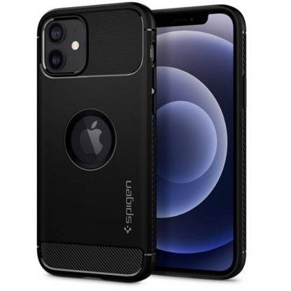 Spigen Rugged Armor Case - силиконов (TPU) калъф с висока степен на защита за iPhone 12 mini (черен)