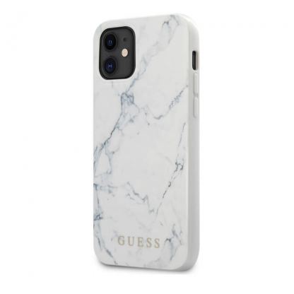 Guess Marble Case - дизайнерски кейс с висока защита за iPhone 12 mini (бял)