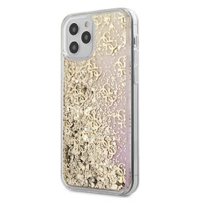 Guess Liquid Glitter Gradient Case - дизайнерски кейс с висока защита за iPhone 12, iPhone 12 Pro (златист)
