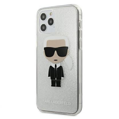 Karl Lagerfeld Glitter Ikonik Karl Case - дизайнерски кейс с висока защита за iPhone 12, iPhone 12 Pro (сребрист)