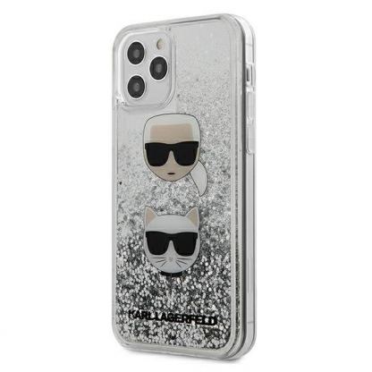 Karl Lagerfeld Liquid Glitter Karl & Choupette Case - дизайнерски кейс с висока защита за iPhone 12, iPhone 12 Pro (сребрист)