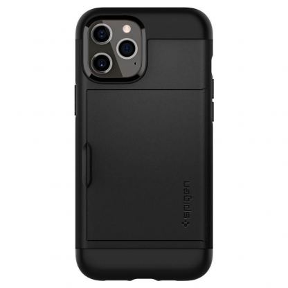 Spigen Slim Armor CS Case - хибриден кейс с отделение за кр. карти и най-висока степен на защита за iPhone 12 Pro Max (черен)