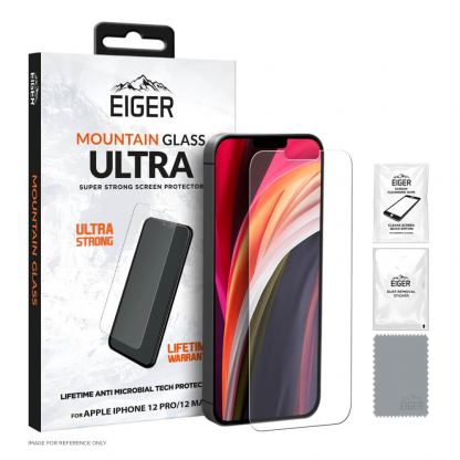 Eiger Mountain Glass Ultra Tempered Glass Screen Protector - калено стъклено защитно покритие за дисплея на iPhone 12, iPhone 12 Pro (прозрачен)