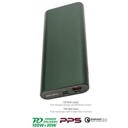 4smarts Power Bank Enterprise 2 20000mAh 130W with Quick Charge and PD - външна батерия с USB-C изход и технологии за бързо зареждане (тъмнозелен)