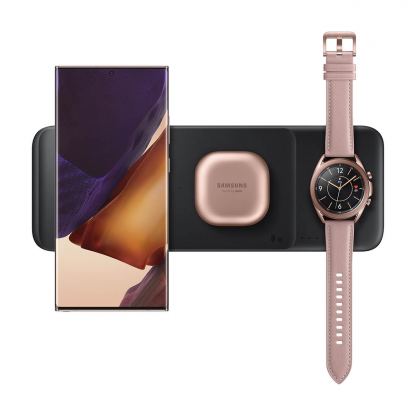 Samsung Wireless Charger Trio EP-P6300 - тройна поставка (пад) с бързо безжично зареждане за Samsung смартфони, и Qi съвместими устройства (черен) 