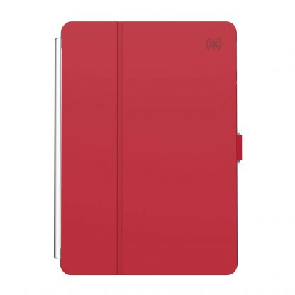Speck Balance Folio Case - текстилен калъф и поставка за iPad 8 (2020), iPad 7 (2019) (червен-прозрачен)