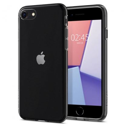Spigen Liquid Crystal Case - тънък качествен термополиуретанов кейс за iPhone SE (2022), iPhone SE (2020), iPhone 8, iPhone 7 (черен-прозрачен)