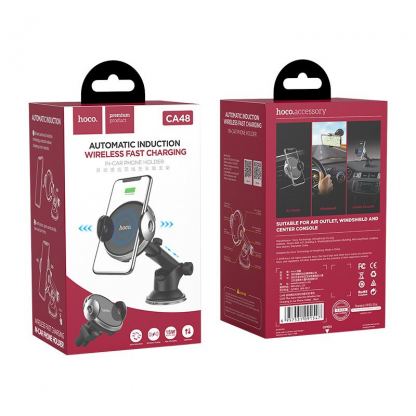 Hoco CA48 Automatic Induction Wireless Charging Car Holder - поставка за кола с безжично зареждане за Qi съвместими смартфони (черен)