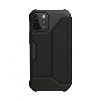 Urban Armor Gear Metropolis Satin Touch Armor Case - удароустойчив хибриден кейс, тип портфейл за iPhone 12, iPhone 12 Pro (черен)
