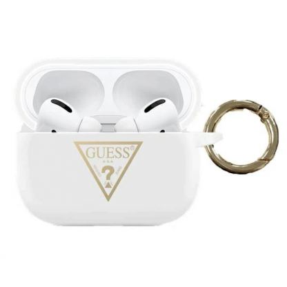 Guess Airpods Pro Triangle Logo Silicone Case - силиконов калъф с карабинер за Apple Airpods Pro (бял)