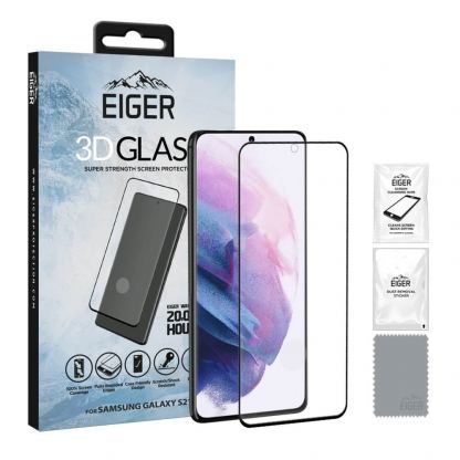 Eiger 3D Full Screen Tempered Glass - калено стъклено защитно покритие с извити ръбове за целия дисплея на Samsung Galaxy S21 (черен-прозрачен)