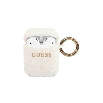 Guess Airpods Silicone Glitter Case - силиконов калъф с карабинер за Apple Airpods и Apple Airpods 2 (бял)