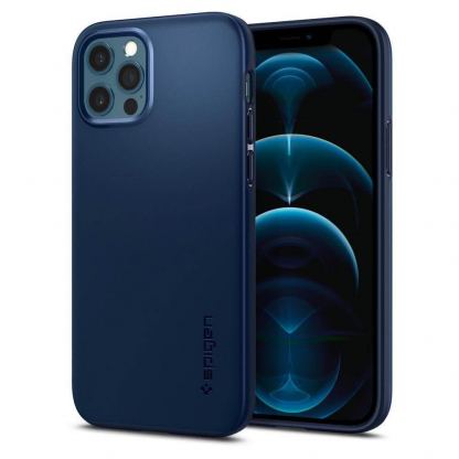 Spigen Thin Fit Case - качествен тънък матиран кейс за iPhone 12, iPhone 12 Pro (син)