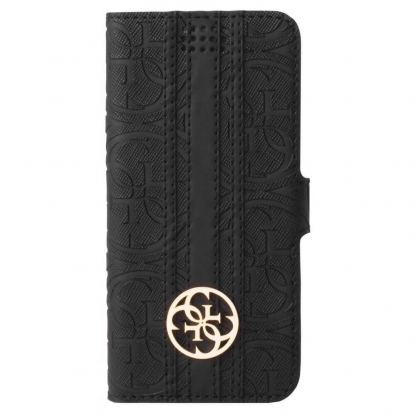 Guess 4G Heritage Book Case Universal Size L - универсален дизайнерски кожен калъф, тип портфейл за смартфони от 4.6 до 5.2 инча (черен)