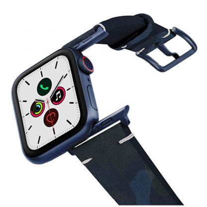 Meridio Blue Combact Leather Band - уникална ръчно изработена велурена каишка за Apple Watch 42мм, 44мм (тъмносин)