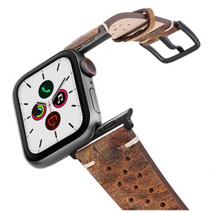 Meridio Care Leather Band - уникална ръчно изработена кожена (естествена кожа) каишка за Apple Watch 42мм, 44мм (кафяв)