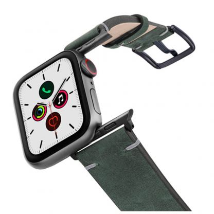 Meridio Touchstone Leather Band - уникална ръчно изработена кожена (естествена кожа) каишка за Apple Watch 42мм, 44мм (тъмносив)