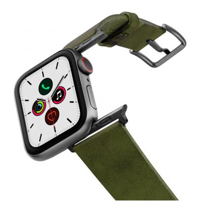 Meridio Deep Leaf Full Grain Leather Band - уникална ръчно изработена кожена (естествена кожа) каишка за Apple Watch 42мм, 44мм (тъмнозелен)