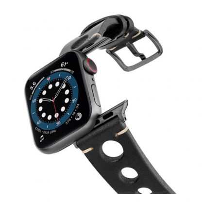 Meridio Centro Full Grain Leather Band - уникална ръчно изработена кожена (естествена кожа) каишка за Apple Watch 42мм, 44мм (черен)