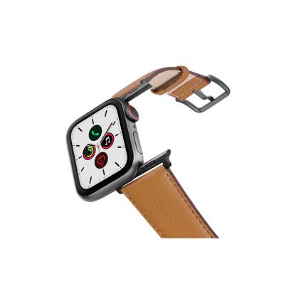 Meridio Goldstone Nappa Leather Band - уникална ръчно изработена кожена (естествена кожа) каишка за Apple Watch 42мм, 44мм (светлокафяв)