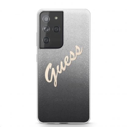 Guess Glitter Gradient Vintage Case - дизайнерски кейс с висока защита за Samsung Galaxy S21 Ultra (сив) 