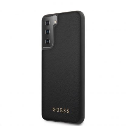 Guess Iridescent Leather Hard Case - дизайнерски кожен кейс за Samsung Galaxy S21 (черен)