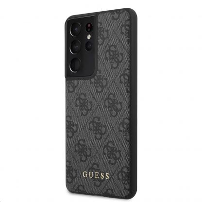 Guess 4G Charms Collection Hard Case - дизайнерски кожен кейс за Samsung Galaxy S21 Ultra (сив)