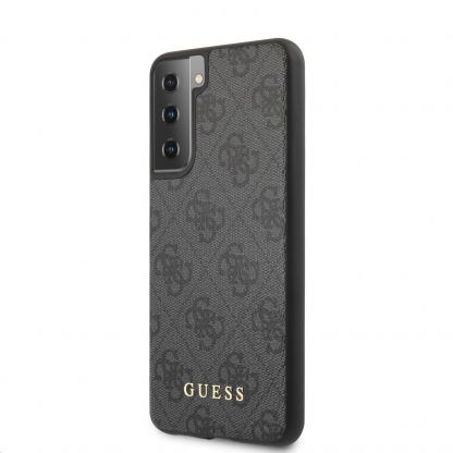Guess 4G Charms Collection Hard Case - дизайнерски кожен кейс за Samsung Galaxy S21 (сив)