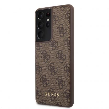 Guess 4G Charms Collection Hard Case - дизайнерски кожен кейс за Samsung Galaxy S21 Ultra (кафяв)