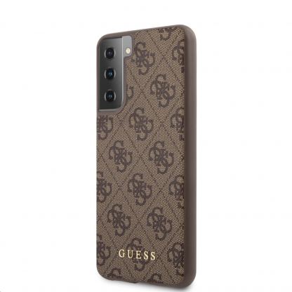 Guess 4G Charms Collection Hard Case - дизайнерски кожен кейс за Samsung Galaxy S21 (кафяв)