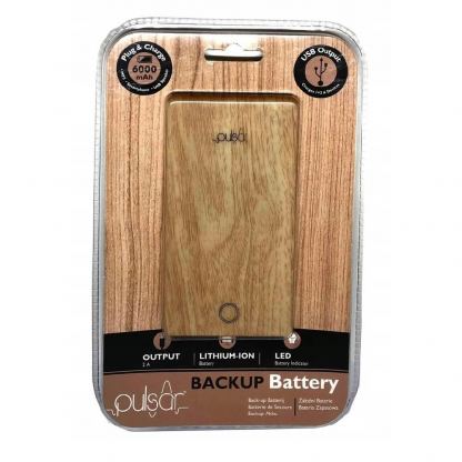 Pulsar Power Bank 6000 mAh - компактна външна батерия с 2xUSB изхода за мобилни устройства (кафяв)
