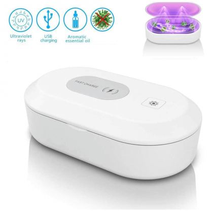 Mobile Phone Wireless Charging UV Sterilizing Box - поставка за безжично зареждане и UV стерилизатор за мобилни устройства (бял) 