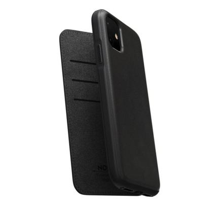 Nomad Folio Leather Rugged Case - кожен (естествена кожа) калъф, тип портфейл за iPhone 11 (черен)