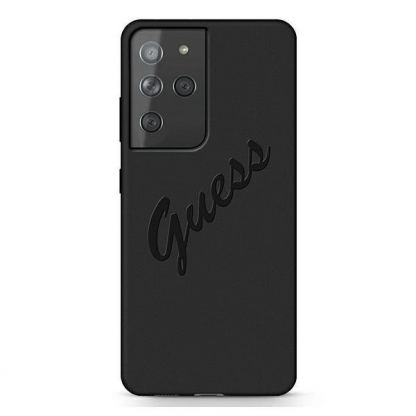 Guess Silicone Script Vintage Silicone Case - дизайнерски силиконов кейс за Samsung Galaxy S21 Ultra (черен)