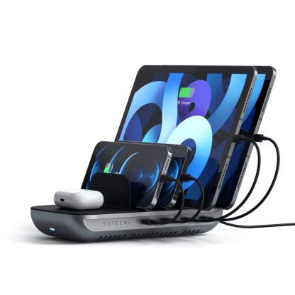 Satechi Dock5 Multi-Device Charging Station with Wireless Charging - док станция с 2xUSB и 2xUSB-C гнезда и пад за безжично зареждане (тъмносив)