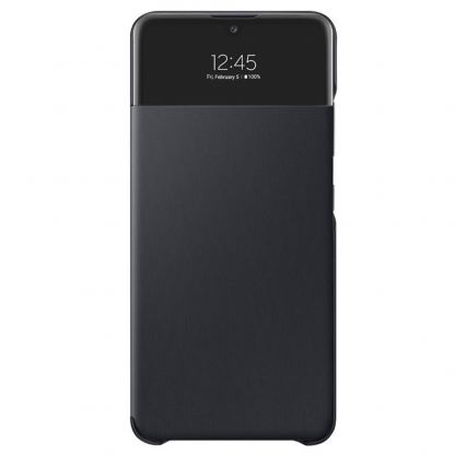 Samsung Galaxy S-View Wallet Cover EF-EA325PBEGEW - оригинален калъф през който виждате информация от дисплея за Samsung Galaxy A32 (черен)
