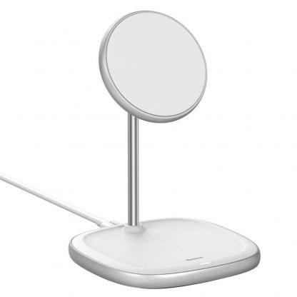 Baseus Magnetic Wireless Qi Charging Stand 15W (WXSW-02) - поставка (пад) за безжично зареждане за iPhone с Magsafe (бял)