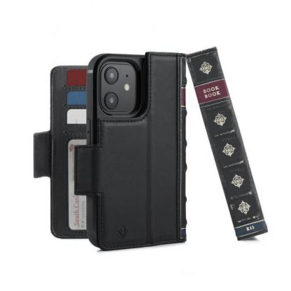 TwelveSouth BookBook - луксозен кожен калъф (с кейс) тип портфейл за iPhone 12 mini (черен)
