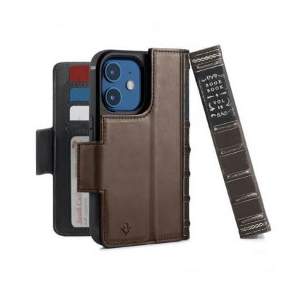 TwelveSouth BookBook - луксозен кожен калъф (с кейс) тип портфейл за iPhone 12 mini (кафяв)