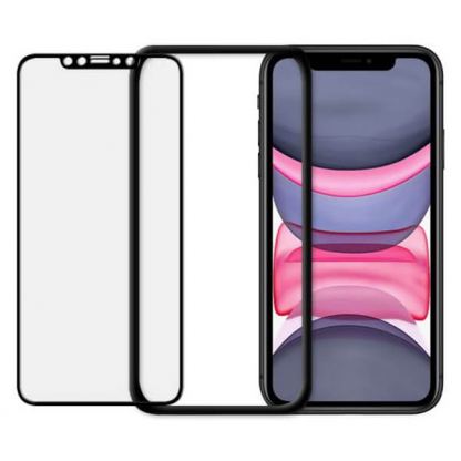 Odzu 3D Glass Full Screen Curved Tempered Glass - калено стъклено защитно покритие за дисплея на iPhone 11, iPhone XR (черен-прозрачен)