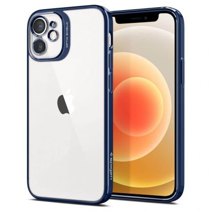 Spigen Optik Crystal Case - тънък силиконов (TPU) калъф за iPhone 12 mini (син-прозрачен)