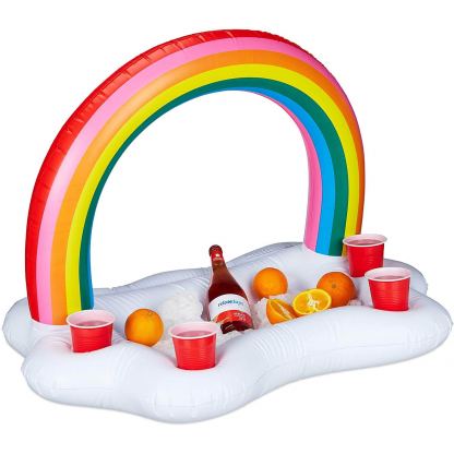 Relaxdays Inflatable Pool Drink Holder Rainbow - надуваема поставка за напитки за плаж (шарен)