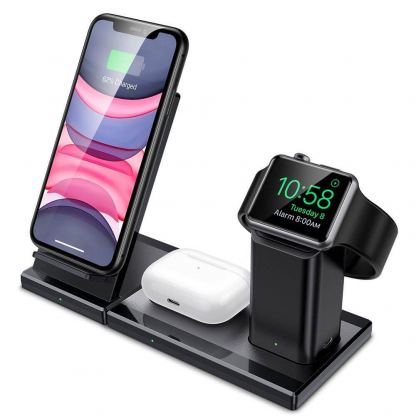 ESR 3in1 Wireless Charging Station - док станция и поставка за безжично зареждане на Qi съвместими устройства, Apple Watch и Apple AirPods (черен)